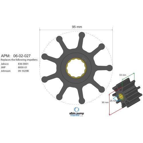 Wymienny: JMP 8000-01, Jabsco 836-0001, Johnson Pump 09-1029B