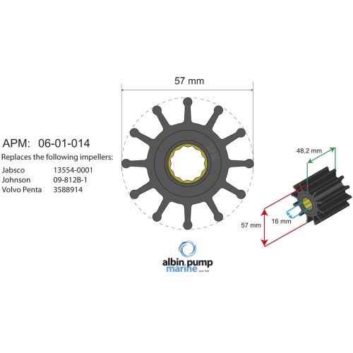 Wymienne z: JMP 7136-01, Jabsco 13554-0001, Johnson Pump 09-812B-1 (09-812BT-1), Volvo Penta 3588914